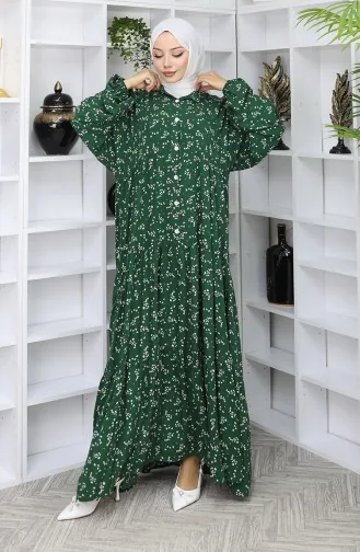Viskose Stoff Gemustertes Kleid 2048-03 Smaragdgrün 2048-03