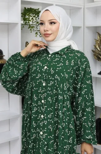 Viskose Stoff Gemustertes Kleid 2048-03 Smaragdgrün 2048-03