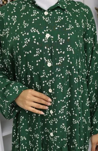 Viskose Stoff Gemustertes Kleid 2048-03 Smaragdgrün 2048-03