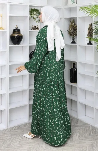 Viskose Stoff Gemustertes Kleid 2048-03 Smaragdgrün 2048-03