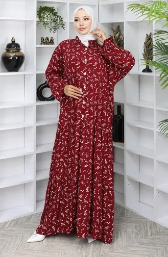 Viskose Stoff Gemustertes Kleid 2048-04 Weinrot 2048-04