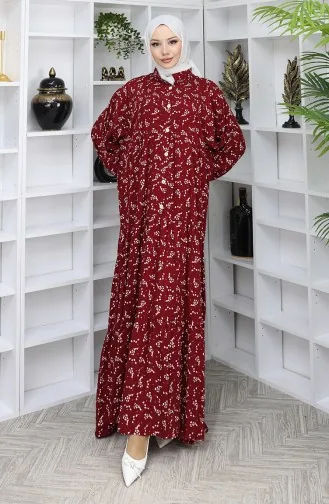 Viskose Stoff Gemustertes Kleid 2048-04 Weinrot 2048-04