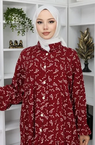 Viskose Stoff Gemustertes Kleid 2048-04 Weinrot 2048-04