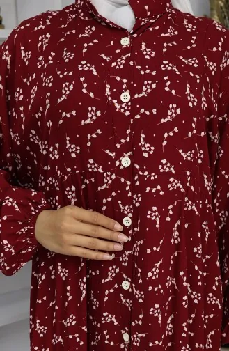 Viskose Stoff Gemustertes Kleid 2048-04 Weinrot 2048-04
