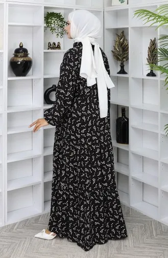 فستان منقوش من قماش الفيسكوز 2048-05 أسود 2048-05