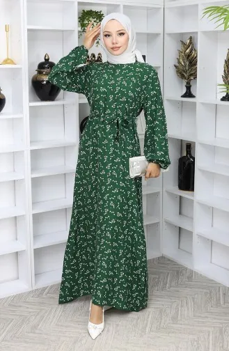 Gestreepte Jurk Met Riem 2049-02 Smaragdgroen 2049-02