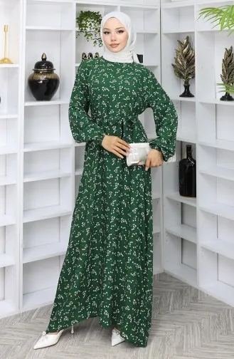 Gestreepte Jurk Met Riem 2049-02 Smaragdgroen 2049-02