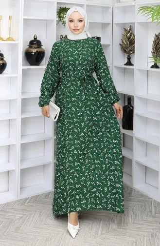 Gestreepte Jurk Met Riem 2049-02 Smaragdgroen 2049-02