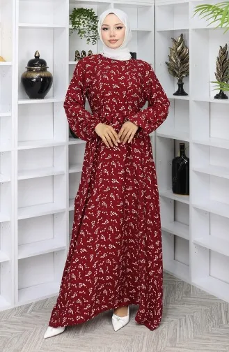 Gestreepte Jurk Met Riem 2049-03 Claret Red 2049-03