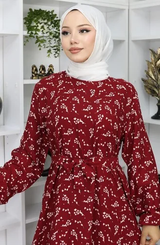 Gestreepte Jurk Met Riem 2049-03 Claret Red 2049-03