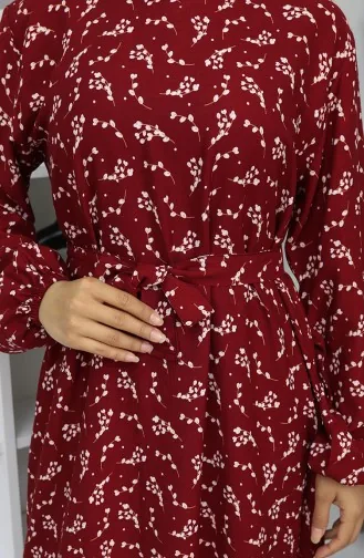 Gestreepte Jurk Met Riem 2049-03 Claret Red 2049-03