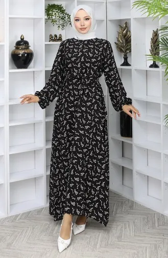 Gestreepte Jurk Met Riem 2049-04 Zwart 2049-04