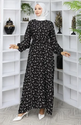 Gestreepte Jurk Met Riem 2049-04 Zwart 2049-04