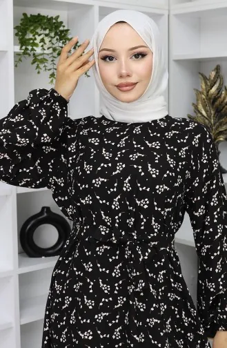 Gestreepte Jurk Met Riem 2049-04 Zwart 2049-04