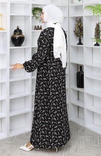 Desenli Kuşaklı Elbise 2049-04 Siyah