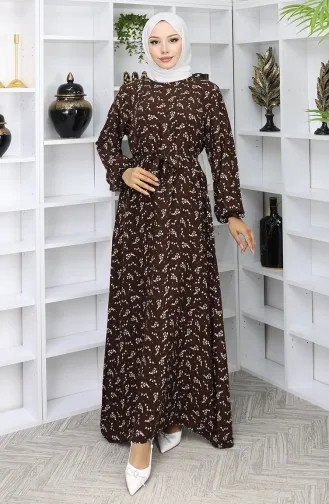 Gestreepte Jurk Met Riem 2049-05 Bruin 2049-05