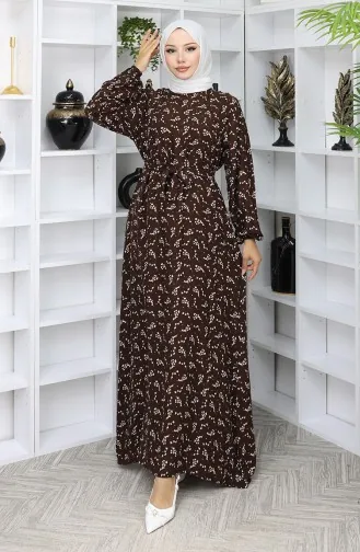 Gestreepte Jurk Met Riem 2049-05 Bruin 2049-05