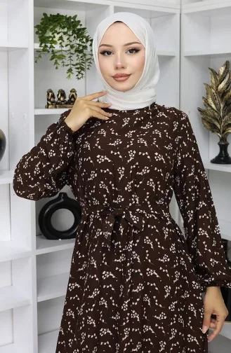 Gestreepte Jurk Met Riem 2049-05 Bruin 2049-05