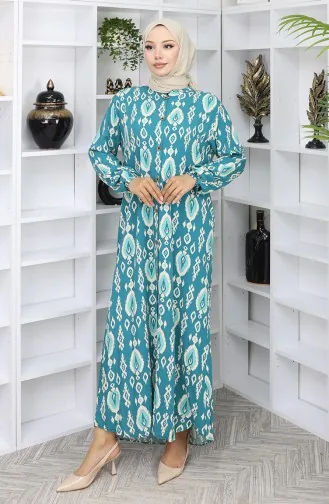 Viskose Stoff Kleid Mit Knöpfen 2050-01 Petrol 2050-01