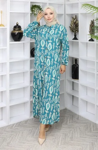 Viskose Stoff Kleid Mit Knöpfen 2050-01 Petrol 2050-01