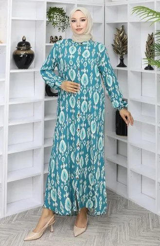 Viskose Stoff Kleid Mit Knöpfen 2050-01 Petrol 2050-01