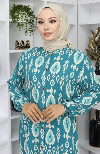 Viskose Stoff Kleid Mit Knöpfen 2050-01 Petrol 2050-01