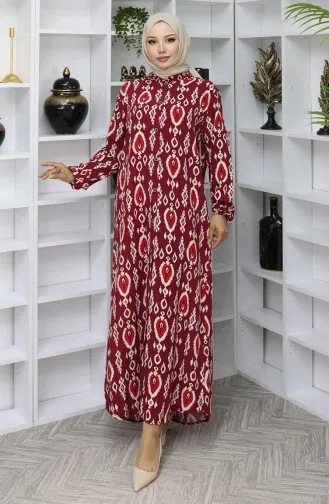 فستان بأزرار من قماش الفيسكوز 2050-02 أحمر قرمزي 2050-02