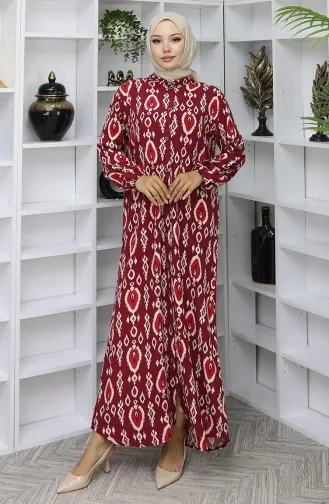فستان بأزرار من قماش الفيسكوز 2050-02 أحمر قرمزي 2050-02
