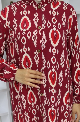 Viskon Kumaş Boydan Düğmeli Elbise 2050-02 Bordo