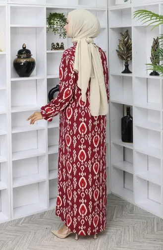 فستان بأزرار من قماش الفيسكوز 2050-02 أحمر قرمزي 2050-02