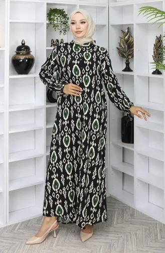 Viskose Stoff Kleid Mit Knöpfen 2050-03 Schwarz Smaragdgrün 2050-03