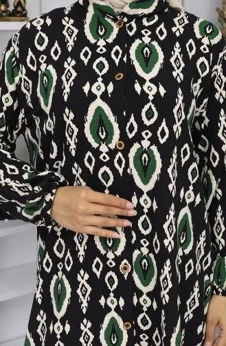 Viskose Stoff Kleid Mit Knöpfen 2050-03 Schwarz Smaragdgrün 2050-03