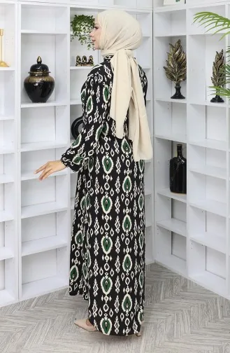 Viskose Stoff Kleid Mit Knöpfen 2050-03 Schwarz Smaragdgrün 2050-03