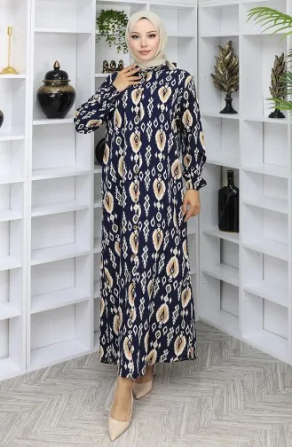 Viskose Stoff Kleid Mit Knöpfen 2050-05 Dunkelblau 2050-05