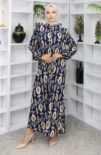 Viskose Stoff Kleid Mit Knöpfen 2050-05 Dunkelblau 2050-05