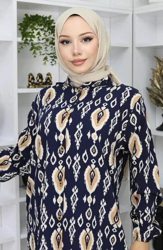 Viskose Stoff Kleid Mit Knöpfen 2050-05 Dunkelblau 2050-05