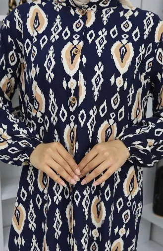 Viskose Stoff Kleid Mit Knöpfen 2050-05 Dunkelblau 2050-05