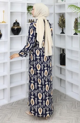 Viskose Stoff Kleid Mit Knöpfen 2050-05 Dunkelblau 2050-05