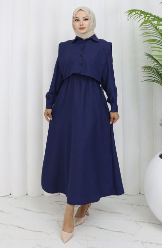 Gömlek Yaka Bolero Detaylı Elbise 2051-01 Lacivert