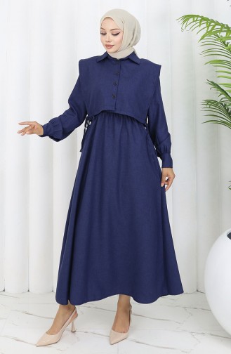 Gömlek Yaka Bolero Detaylı Elbise 2051-01 Lacivert