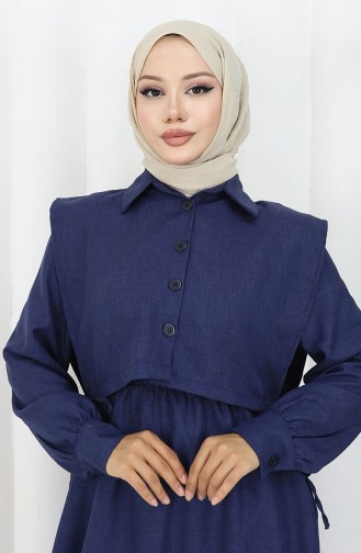 Gömlek Yaka Bolero Detaylı Elbise 2051-01 Lacivert