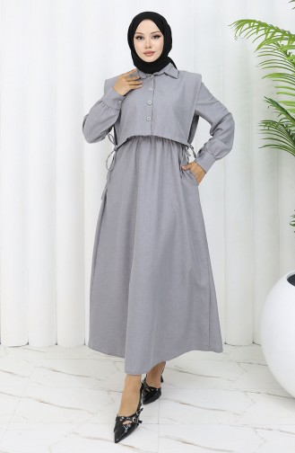 Gömlek Yaka Bolero Detaylı Elbise 2051-02 Gri