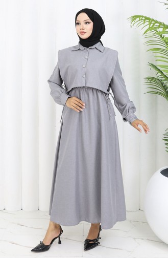 Gömlek Yaka Bolero Detaylı Elbise 2051-02 Gri