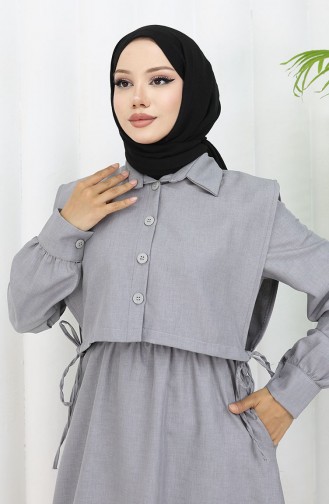 Gömlek Yaka Bolero Detaylı Elbise 2051-02 Gri
