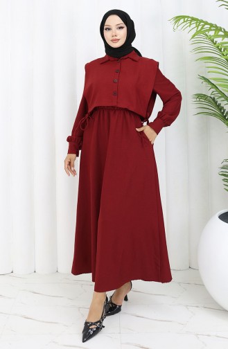 Gömlek Yaka Bolero Detaylı Elbise 2051-03 Bordo