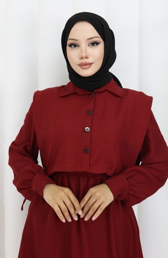 Gömlek Yaka Bolero Detaylı Elbise 2051-03 Bordo