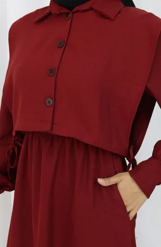 Shirtkraag Bolero Detail Jurk 2051-03 Claret Rood 2051-03