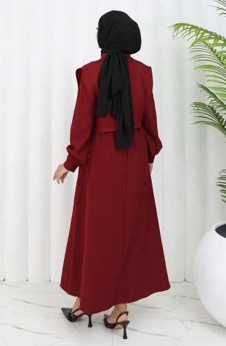 Gömlek Yaka Bolero Detaylı Elbise 2051-03 Bordo