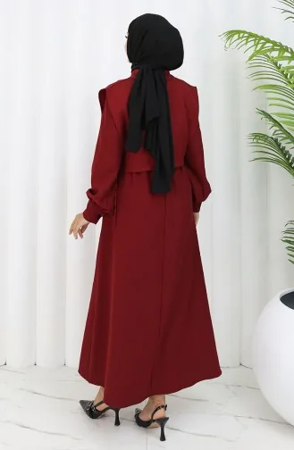 Shirtkraag Bolero Detail Jurk 2051-03 Claret Rood 2051-03