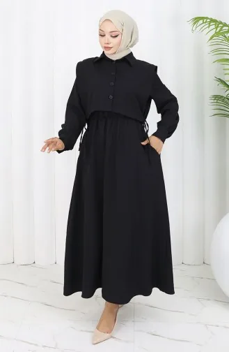 Shirtkraag Bolero Detail Jurk 2051-04 Zwart 2051-04